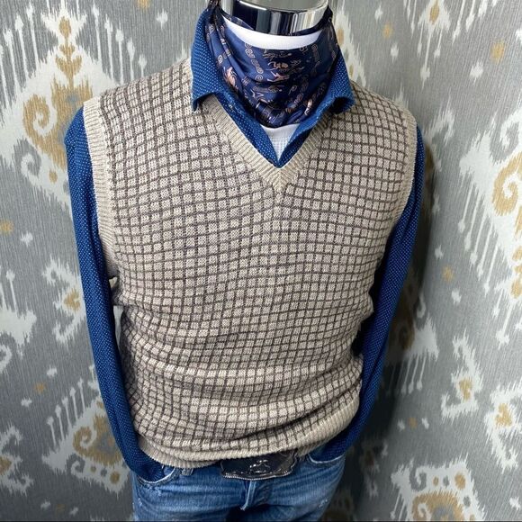 Polo Ralph Lauren Vintage Tan & Brown Check Plaid Linen Vest - Picture 3 of 16